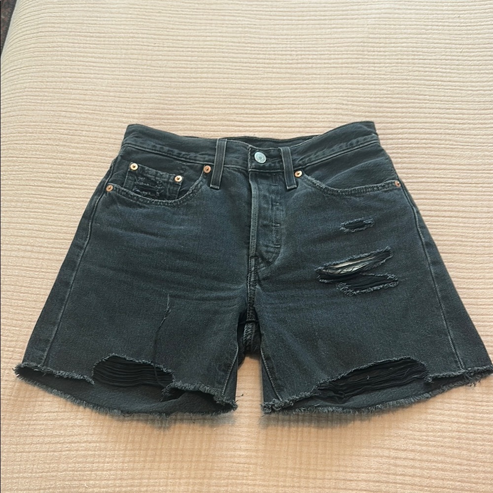 Levi's Black Jean Shorts Distressed Cut-Off Style 26 Mid thigh 10”rise